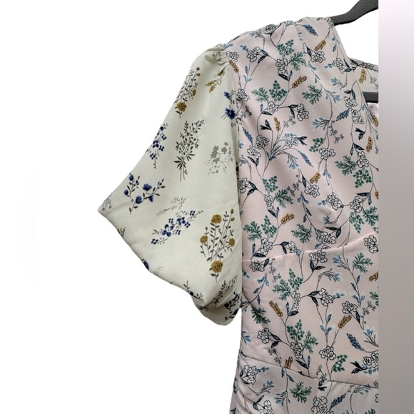 New! Lea & Viola Floral Puff-Sleeve Sheath Dress, v-neck, pink & cream, small - Picture 6 of 7